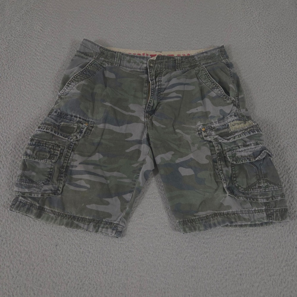 VINTAGE Unionbay Shorts Mens 32 Green Camo Cotton Multi-Pocket Utility Cargo Y2K